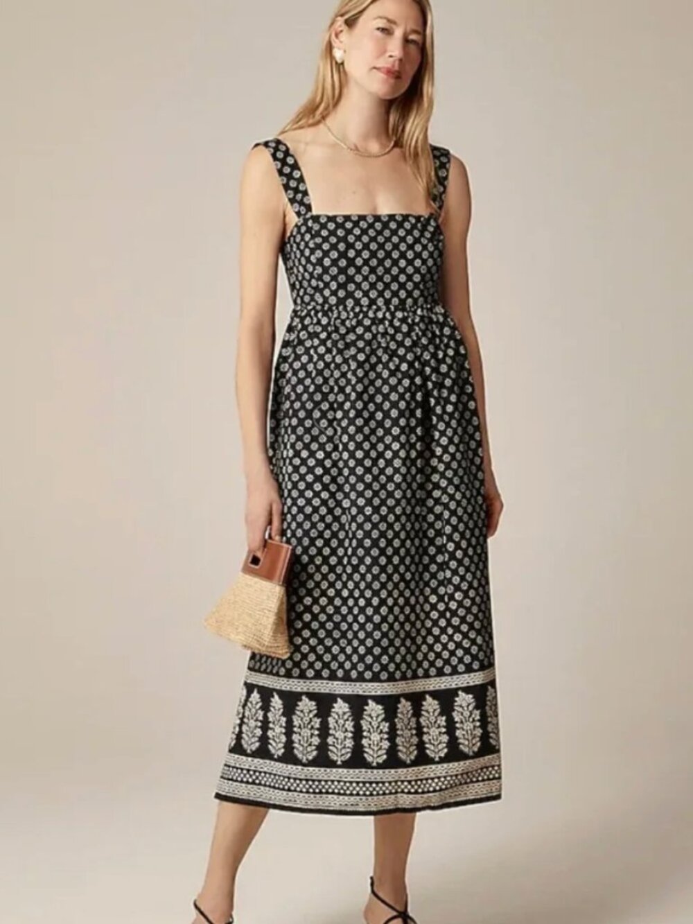 J Crew sqaure-neck Block print midi dress